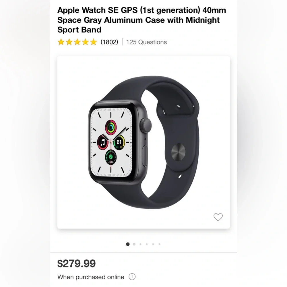 🩶🖤🩶NWT Apple iWatch SE (1st Gen.) Space Grey Aluminum Case Midnight Sport